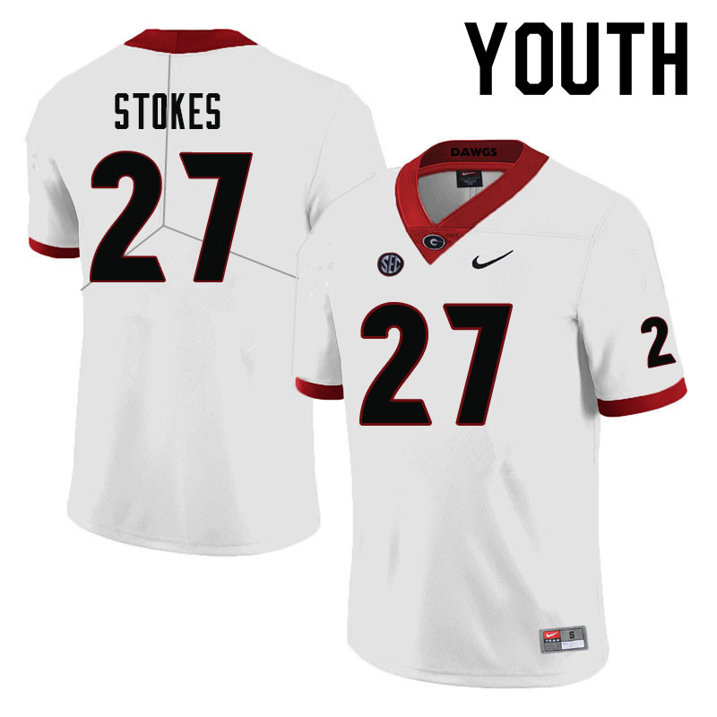 Youth #27 Eric Stokes Georgia Bulldogs College Football Jerseys-White - Click Image to Close